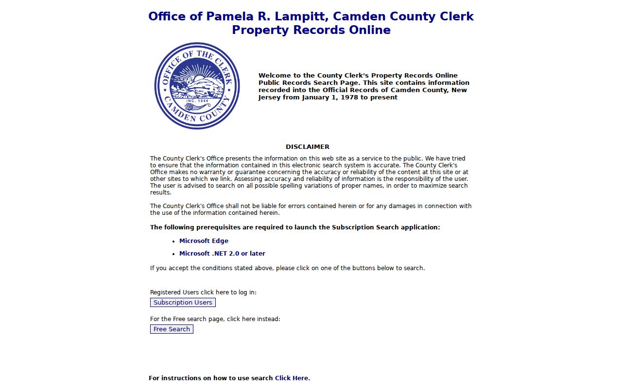 Winslow Township residents directory Camden County deed index