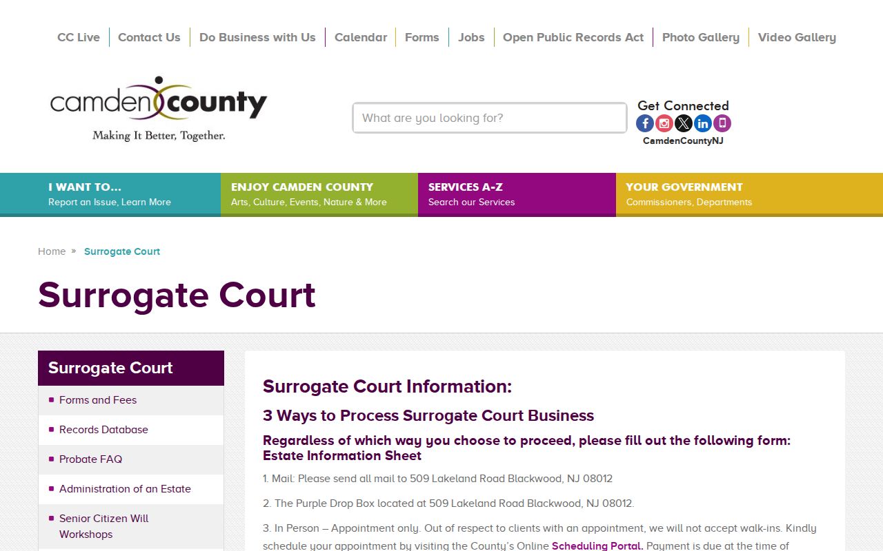 Winslow Township resident lookup Camden Surrogate Court page