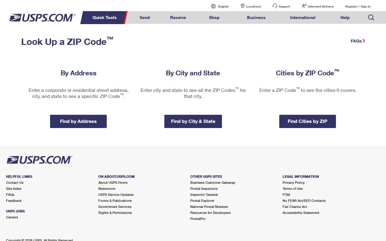 Winslow Township ZIP code lookup USPS screen