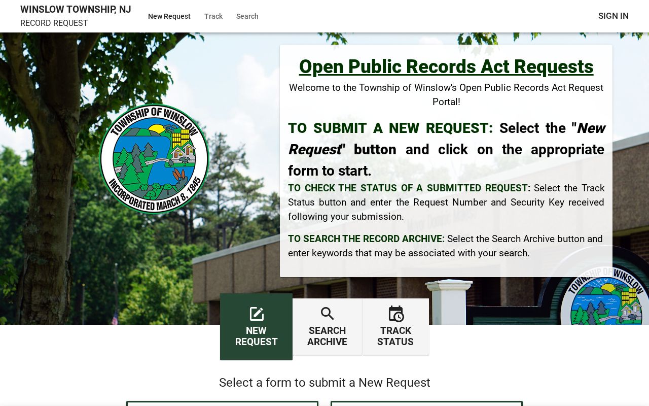 Winslow Township residents directory OPRA request portal